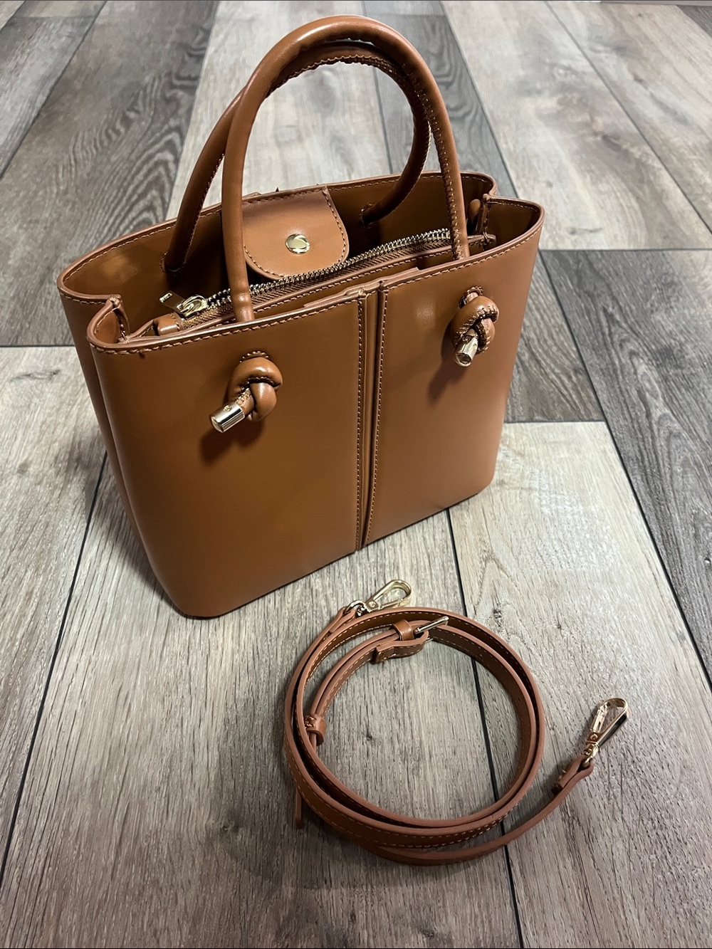 ZARA Structured Brown Handbag with Removable Strap